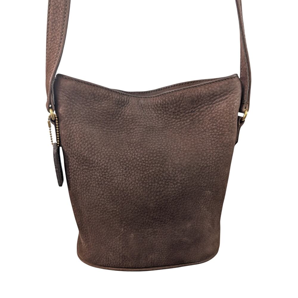 COACH COLLECTOR! ESPRESSO BROWN GENUINE PEBBLED NUBUCK LEATHER BUCKET BAG PURSE! - Picture 3 of 14